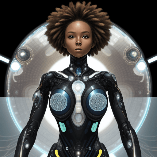AI generated: artistic rendering of an african american woman seamlessly integrated with futuristic technology. Th...