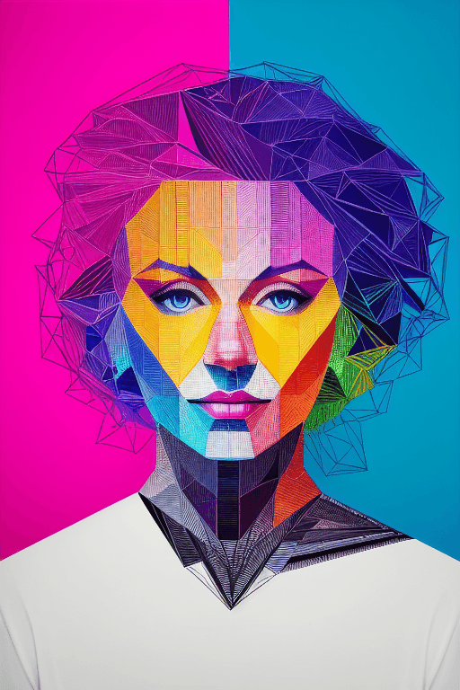 AI generated: a woman portrait made of minimal colorful cubic art made of lines and scribbles, hyperrealistic, 4k,...