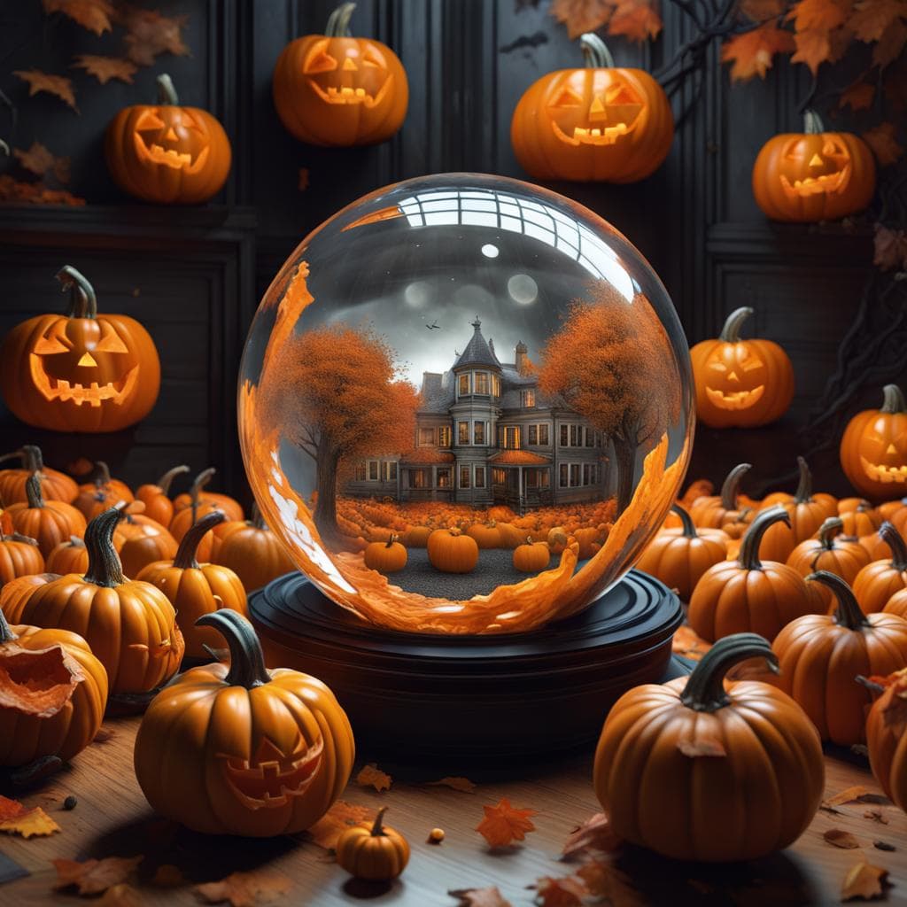 AI generated: Hypnotic Pumpkin Horror, Halloween, Challengingly Spooky, Impossible Geometry, Mc Escher, Surreal Ph...