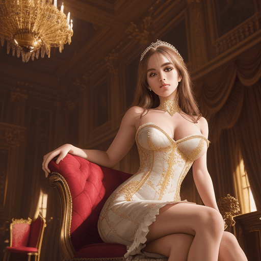 AI generated: Ultra-detailed upper body photo of seductive  woman, pretty face, majestic dress, sitting on a majes...