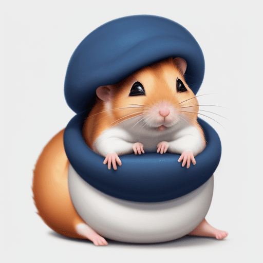 AI generated: ginger hamster curled up in asleep with traditional 1800 blue and white night cap on its head.
Warm ...
