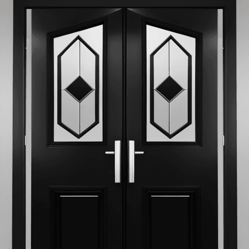 AI generated: a symmetrical partly open double black door in full size