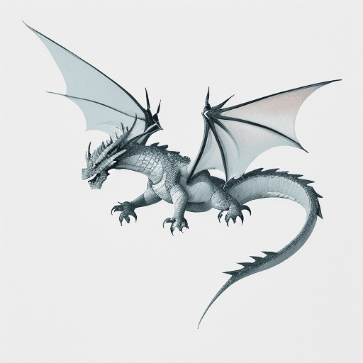 AI generated: dragon flying on mountain, style of small brushstrokes, white background, simple colors, casts of sp...