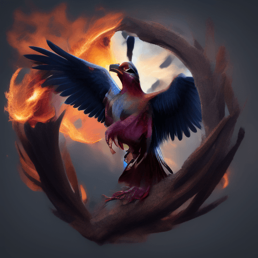 AI generated:  a phoenix bird, going out from ashes, making an infinite loop sign