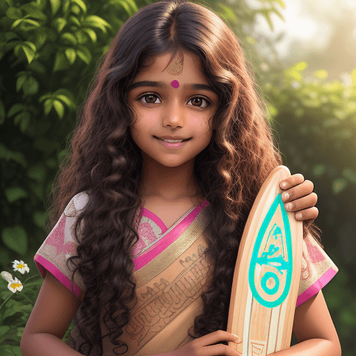 AI generated: closed lips, cute smile, Indian girl, Girl, ten years old, long hair, curly hair, brown hair, brown ...