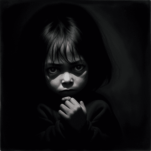 AI generated: Dark image with a small child of 5 years sad