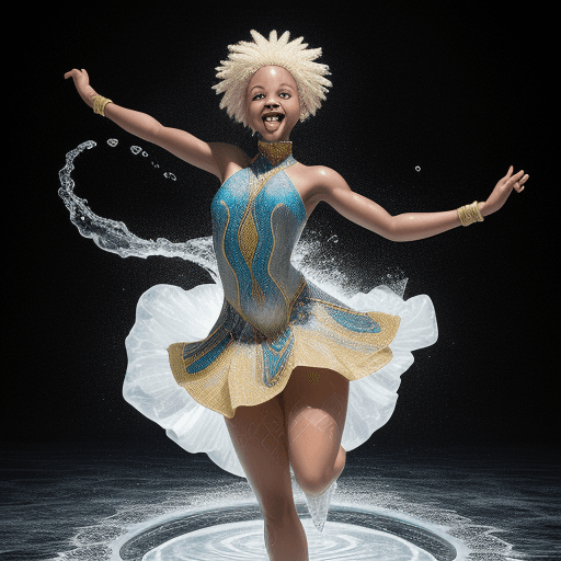 AI generated: A cheerful beautiful light skinned African American girl, dancing, drkms,(full body:1.1), on Thin Ic...