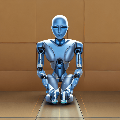 AI generated: Cyborg robot, sitting in a zazen sitting position, vubrant colors, hyperrealistic, cinematic
