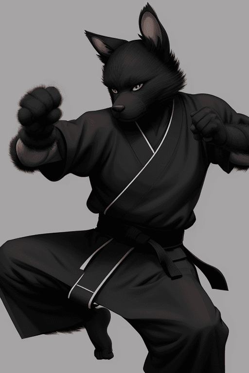 AI generated: sketch, no color, cartoon, line art, illustration, 2D, black fur, harengon, two ears, monk, martial ...