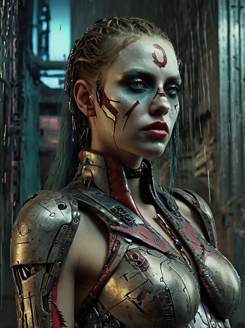 AI generated: demoralized stunning woman cyberpunk style --v 7
