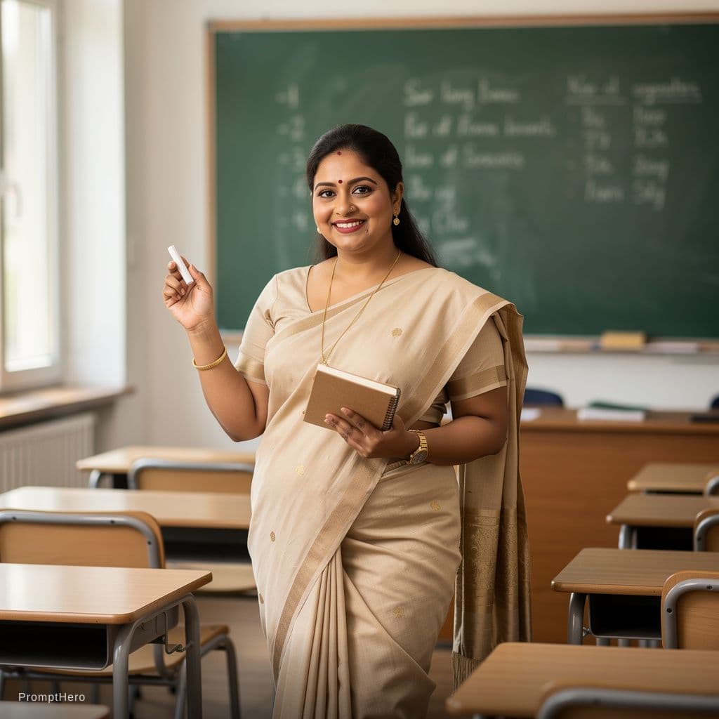 AI generated: Sexy indian aunty in classroom
