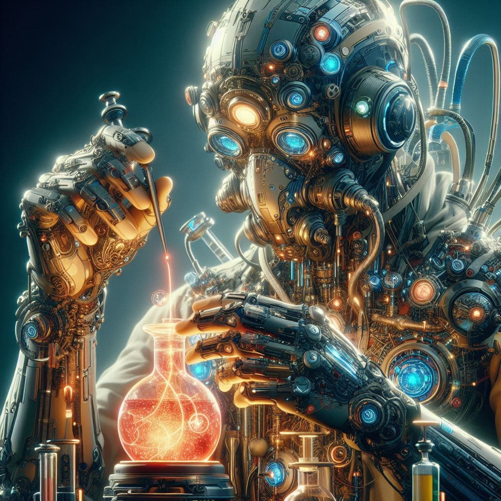 AI generated: the alchemists of the future, accurate anatomy, only two hands, highly detailed, digital painting, a...
