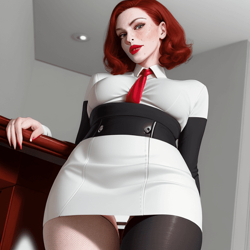 AI generated: white office lady, mature woman, milf, tall, short dark red hair, seductive hairstyle, elegant hair,...