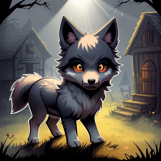 AI generated: Very detailed illustration of a cute baby wolf, detailed farm environment, detailed face, full body,...