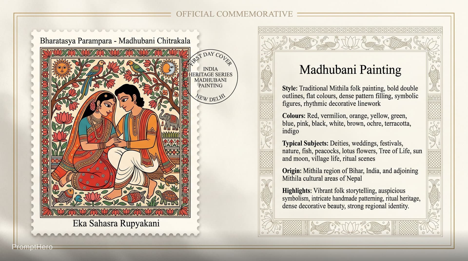 AI generated: Create a 16:9, 4K premium commemorative First Day Cover envelope inspired by India Post heritage des...