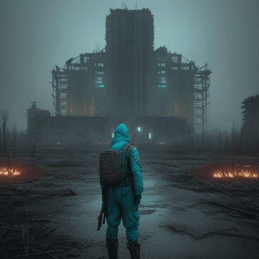 AI generated: a beautiful highly detailed matte painting of stalker standing next to an anomaly in Chernobyl by Jo...