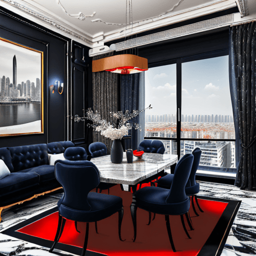 AI generated: high resolution photography interior design, spacious apartment, dinning room and living room view, ...