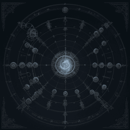 AI generated: blueprint orrery, highly detailed, decadent and rococo, alchemical study, drenched in eldritch Moonl...