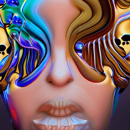 AI generated: Goddess close-up portrait ribcagel. jellyfish phoenix head, nautilus, orchid, skull, betta fish, bio...