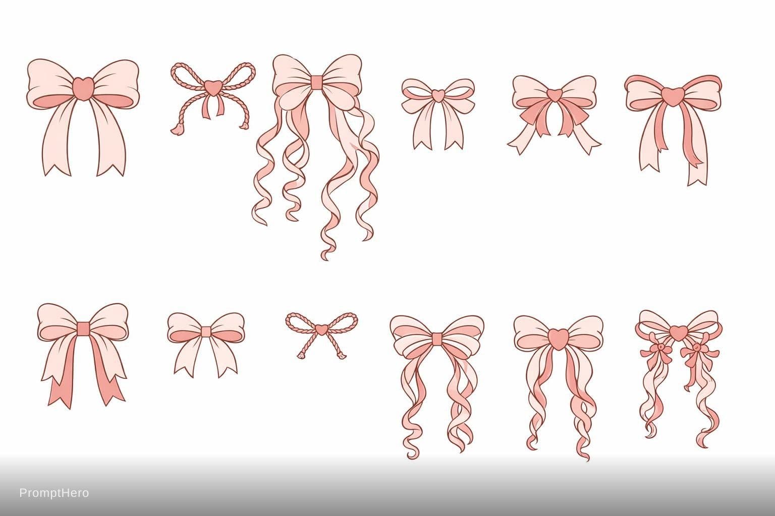 AI generated: Ultra-detailed coquette bow clipart set on pure white background, exactly 10 different elegant bows ...