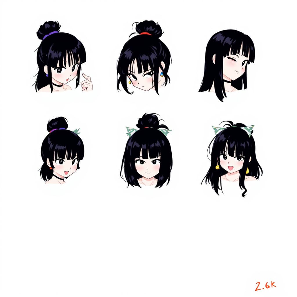 AI generated: 2.6K

Hair Bun:

chi-chi, bangs, black hair, blunt bangs, sidelocks, hair bun, single hair bun, blac...