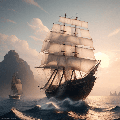 AI generated: Photo of a ultra realistic sailing ship, dramatic light, pale sunrise, cinematic lighting, battered,...