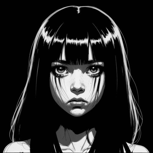 AI generated: black and white drawing of a girl , in the style of horror manga, bill sienkiewicz, animated gifs, y...