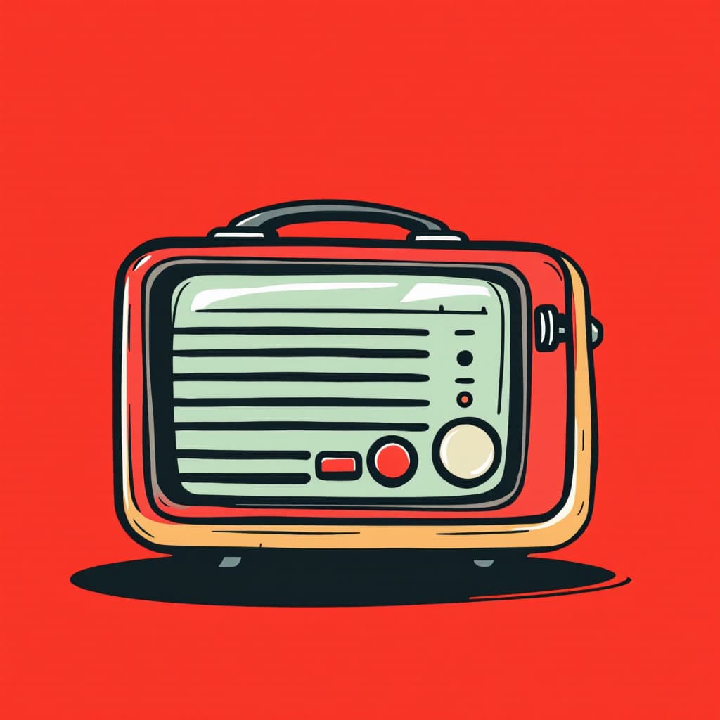AI generated: logo simple style an old tube radio slightly cartoonish