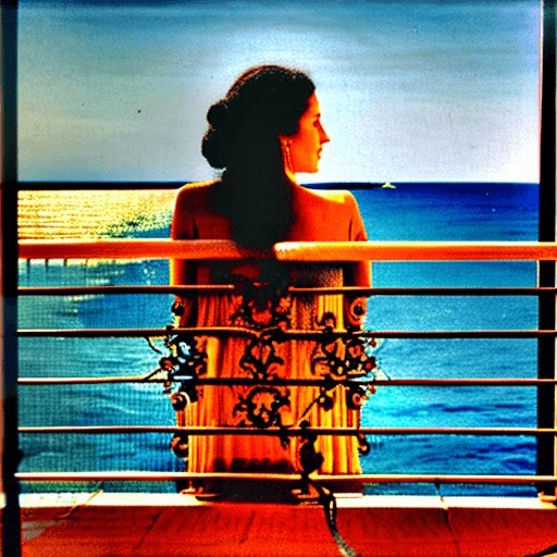 AI generated: Generate an image of a nude woman standing on a balcony with ornate wrought iron railing. In the bac...