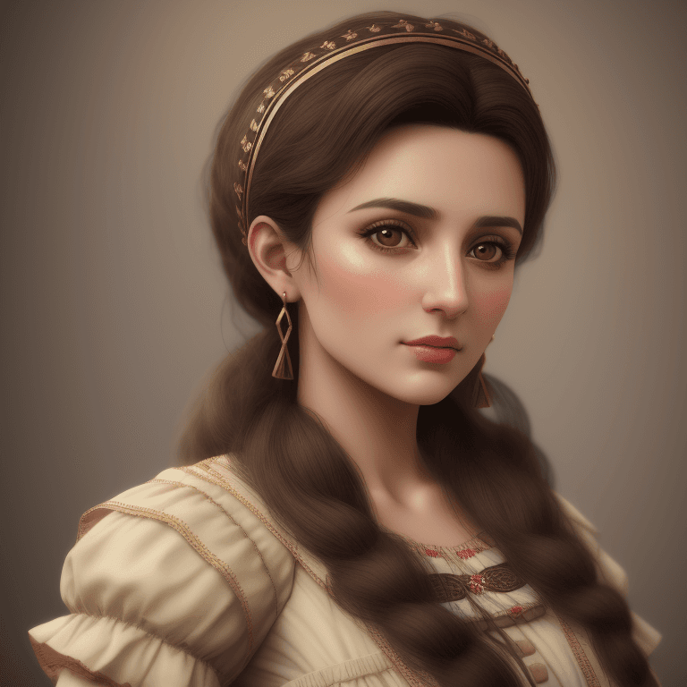 AI generated: A close-up of greek woman with brown eyes dressed in a historical dress | A portrait photo that is a...