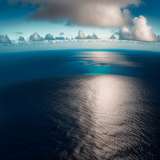 AI generated: view in the middle of the pacific ocean with horizon and hazy clouds
