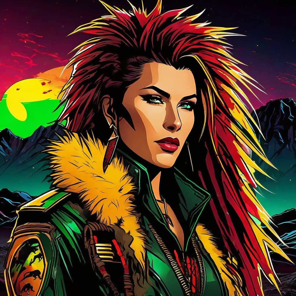 AI generated: A female portrait of a Reggae poster, expression of culture, inspiring and influential, vibrant gree...