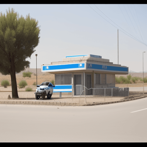 AI generated: Roadside police station with Qazvin highway police sign
