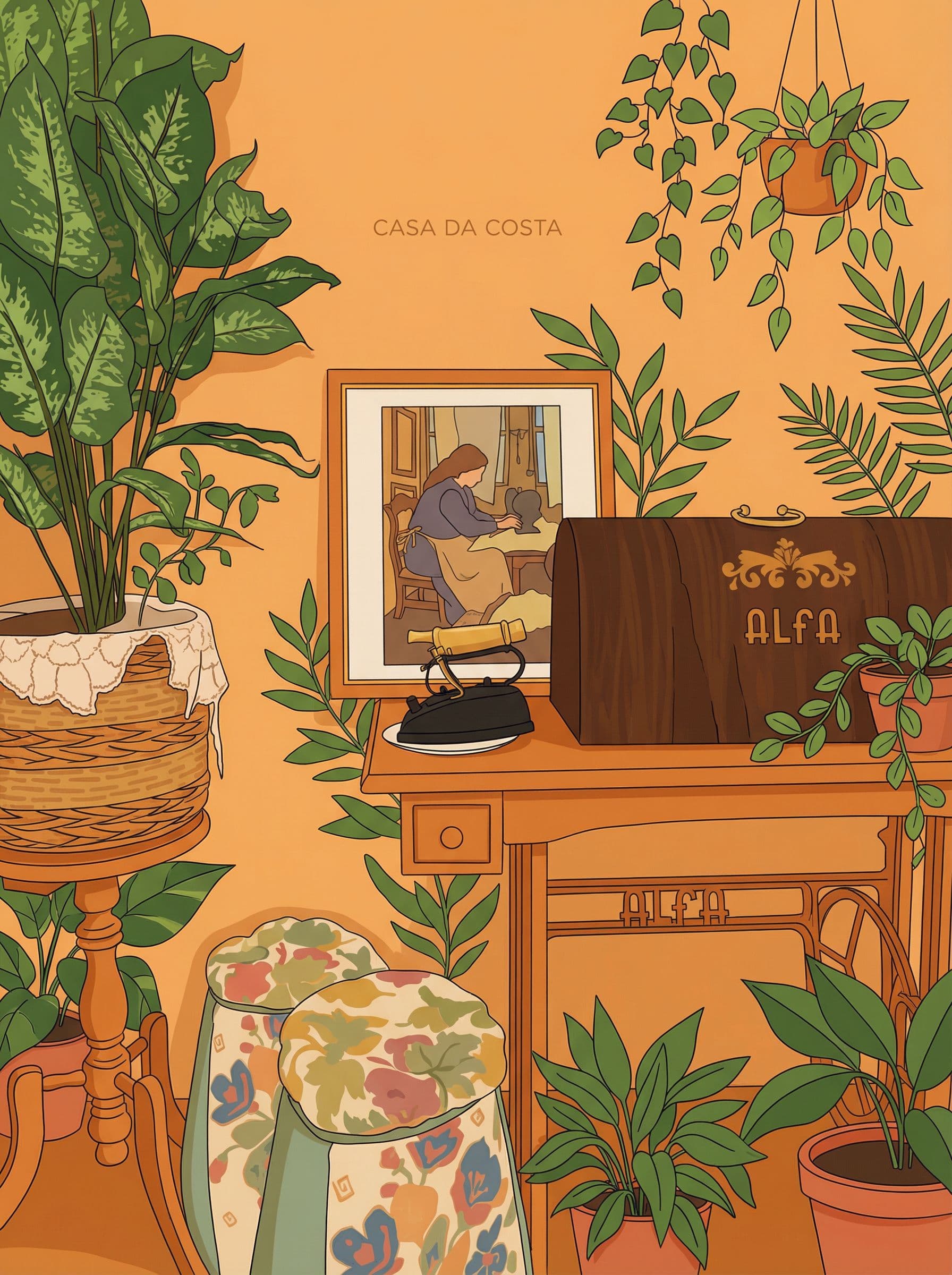 AI generated: 
Creame una imagen de mi casa rural casa da costa inspirate en este corner y con fondo naranja la ca...
