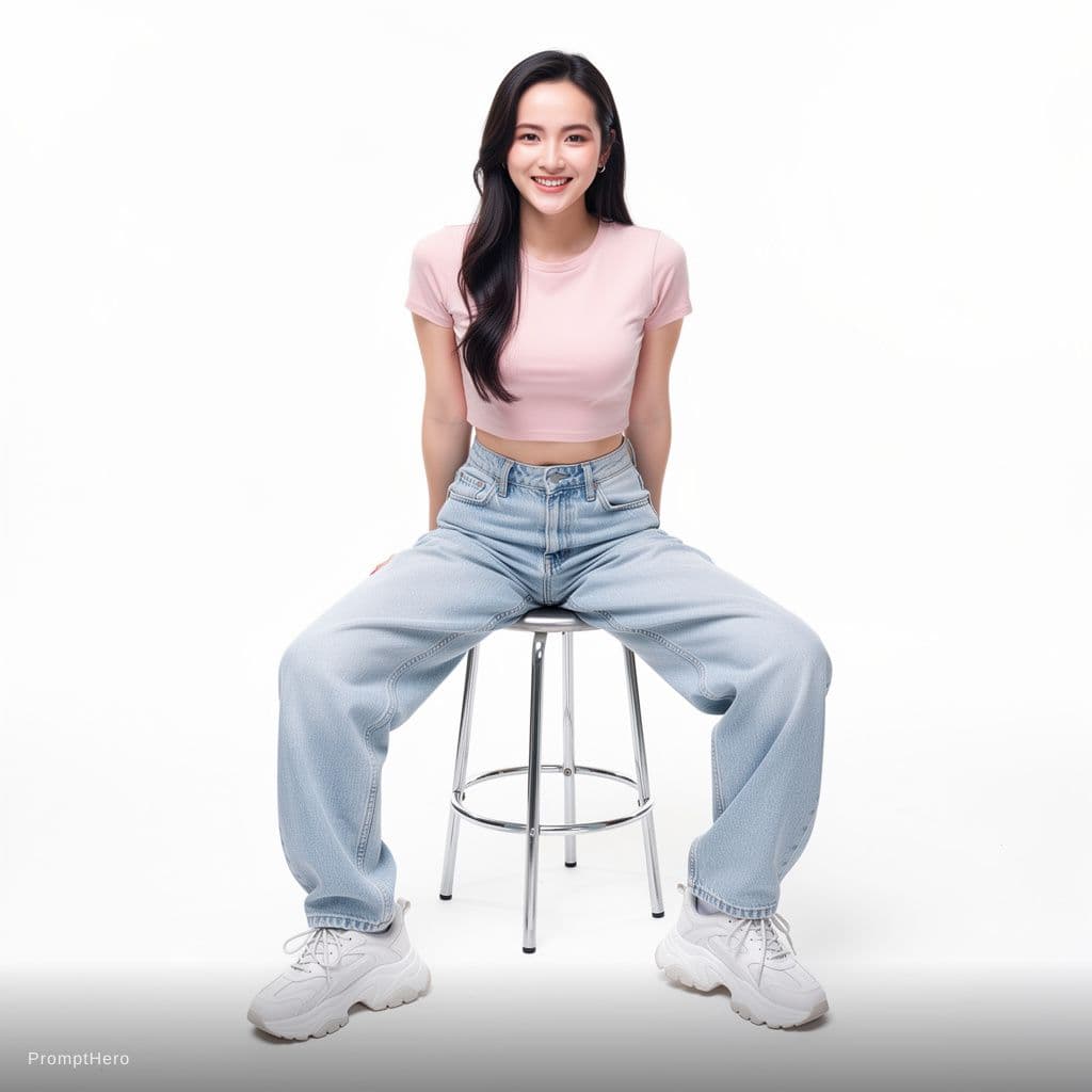 AI generated: A highly detailed, photorealistic, cinematic high-angle full-body studio shot of a cute and stylish ...