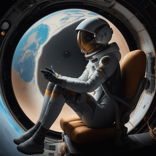 AI generated: An adventurous seated human character in an advanced space exploration suit, exploring unexplored pl...