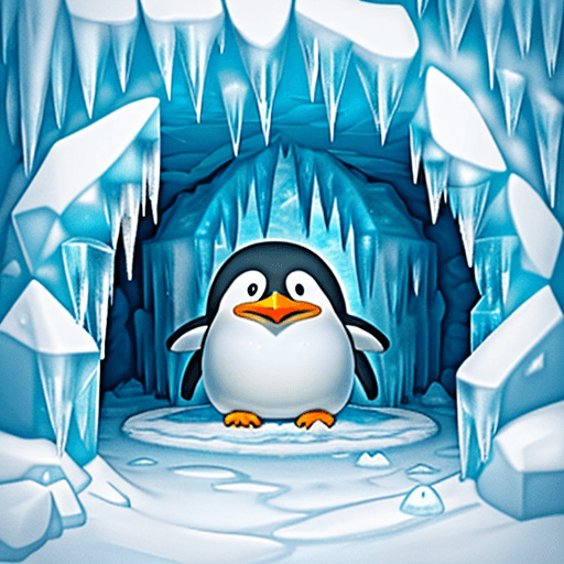 AI generated: I want an ice cave. I want to see a square in the middle, surrounded by thick, large and many icicle...