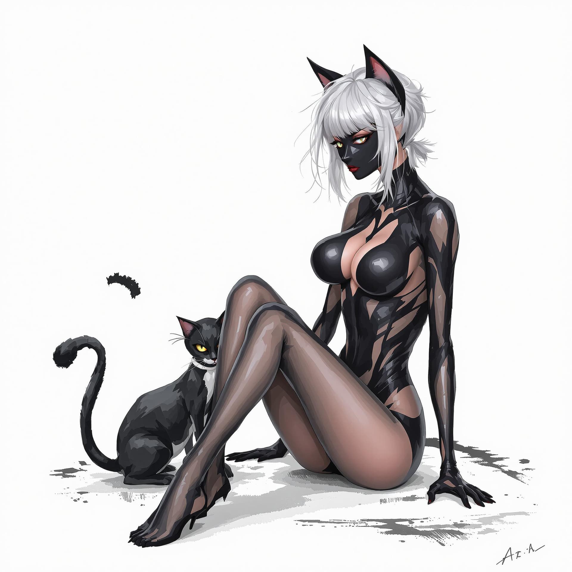 AI generated: a girl with skinny body and  catwoman , bloondish hairs  --ar 4:5 --s 1000