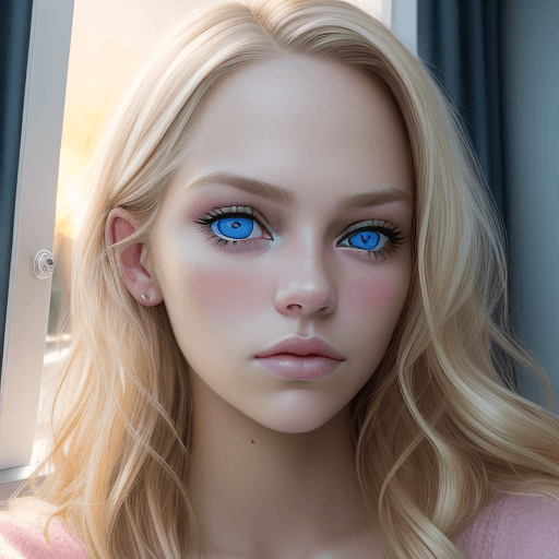 AI generated: A selfie portrait of a beautiful blond girl, dark blonde hair ((chanel style)) with pink highligts. ...