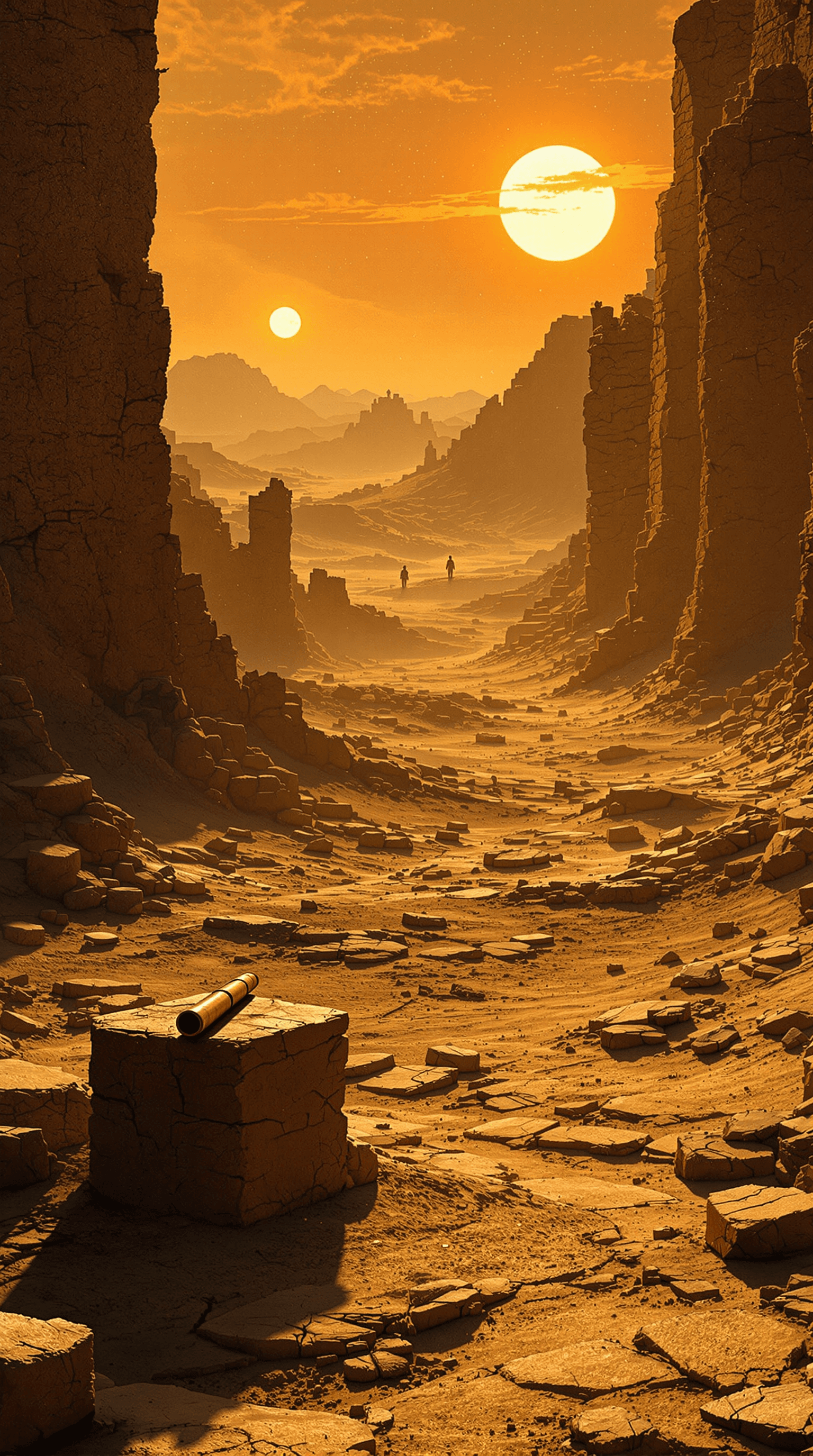 AI generated: A barren, sun-scorched world stretches before you, its landscape dotted with the skeletal remains of...