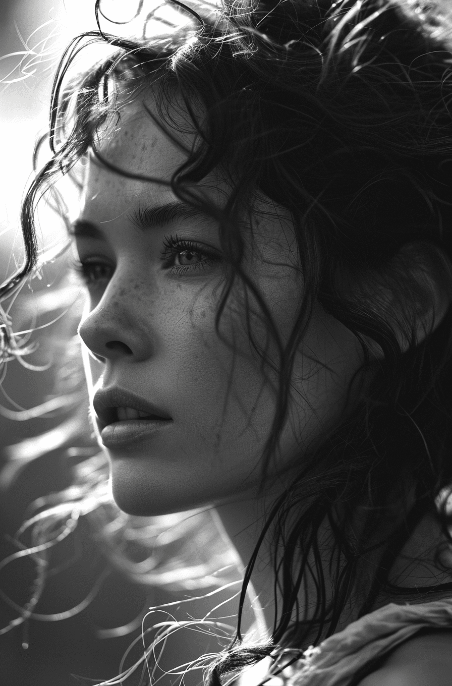 AI generated: black and white photograph of women, in the style of intense gaze, hauntingly beautiful, richly laye...
