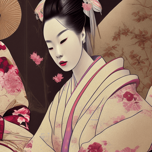 AI generated: digital illustration art portrait geisha ladies laying on sofa, detail 8k