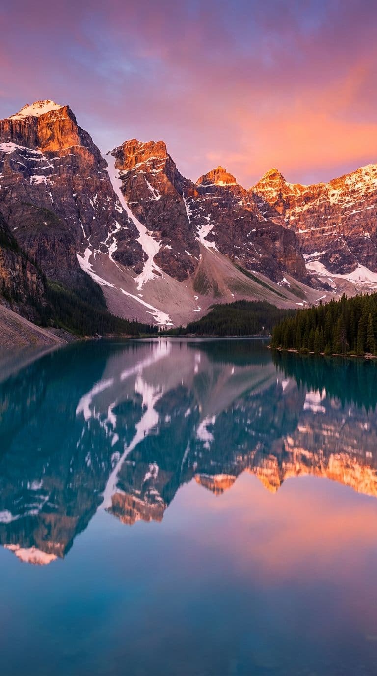 AI generated: A serene mountain landscape at sunset with snow-capped peaks