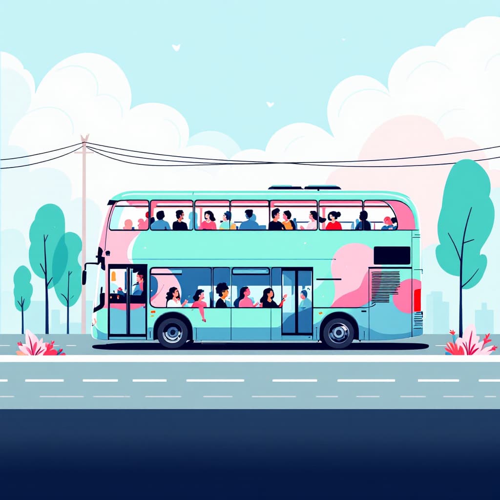 AI generated: High resolution Photography
double decker  bus, a sleek and modern design with a light green ,pink a...