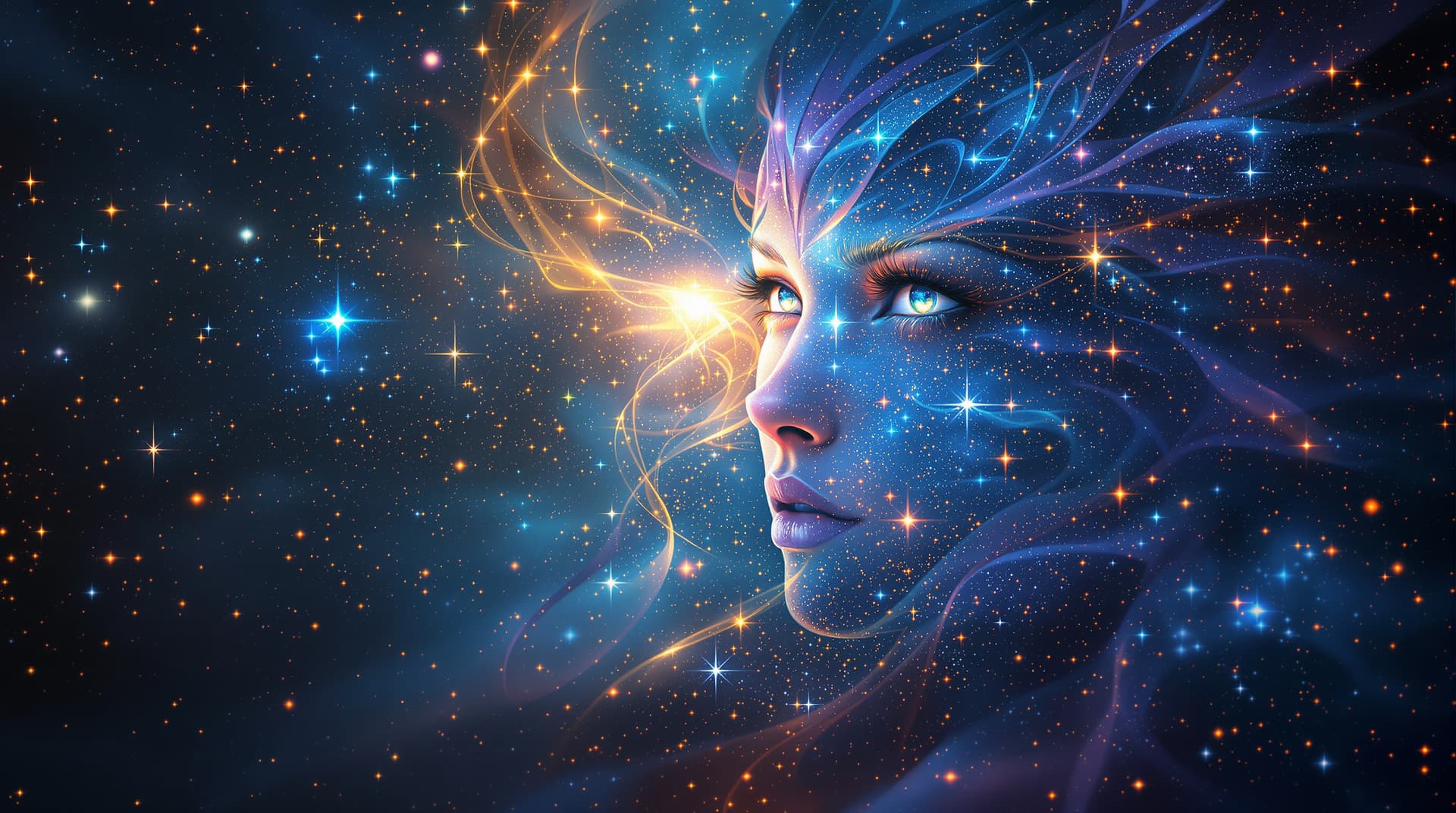AI generated:  Image is a digital artwork featuring  theme spirit in the sky filled with bright stardust and fract...