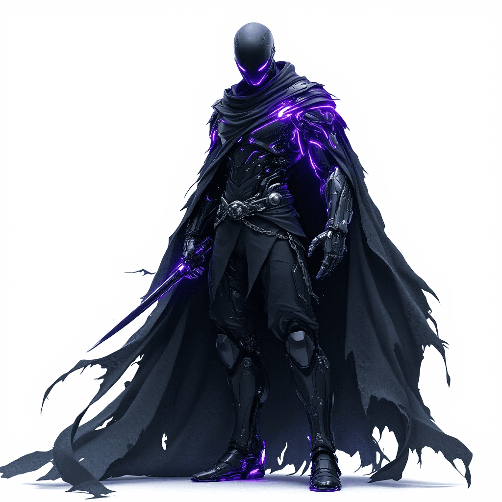 AI generated: a highly detailed, ultra-high-resolution illustration of a futuristic cyborg, standing poised in a s...
