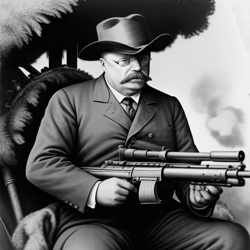 AI generated: President Theodore Roosevelt, firing a machine gun