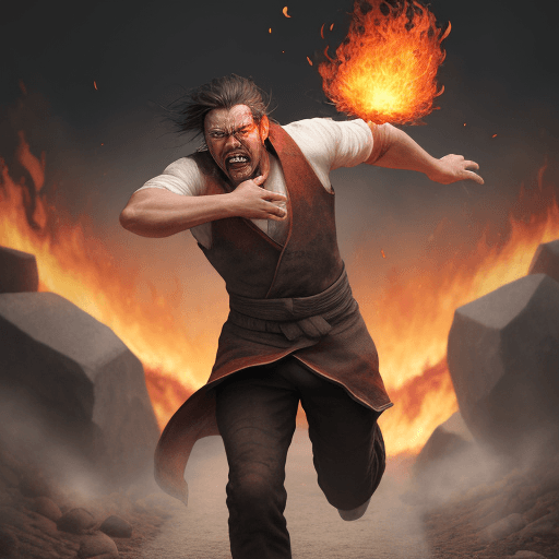 AI generated: a man cry,running throw fire,