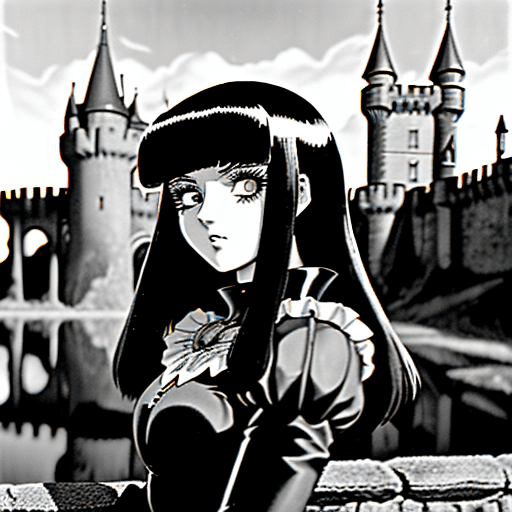 AI generated: foto de gran calidad de una chica gotica anime en estilo retro vintage anime, al estilo de berserk, ...