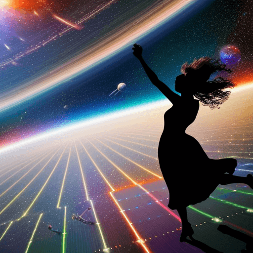 AI generated:  hundreds dancing people on earth, freedom, peace, everyone is happy, music, space, 8k,  